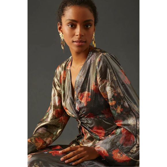 New Anthropologie Caballero Deep V-Neck Maxi Dress Size Small - Picture 4 of 9